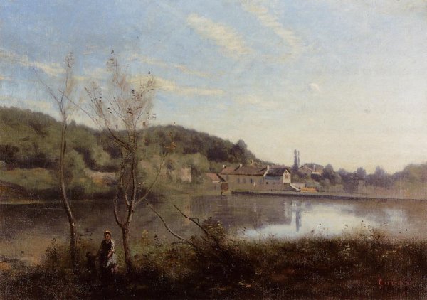 Ville d'Avray, the Large Pond and Villas by Jean-Baptiste-Camille Corot - Hand-Painted Oil Painting Reproduction