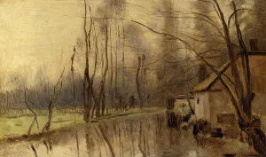 Voisinlieu, House by the Water Oil painting by Jean-Baptiste-Camille Corot
