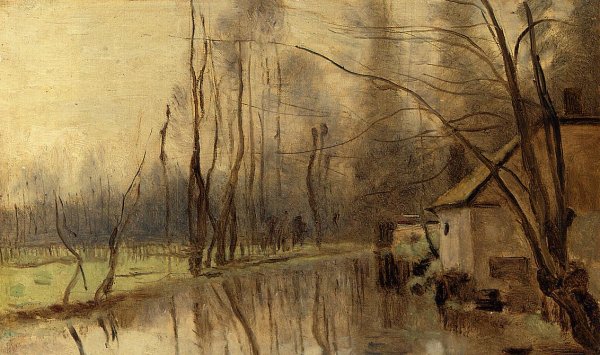 Voisinlieu, House by the Water by Jean-Baptiste-Camille Corot - Hand-Painted Oil Painting Reproduction