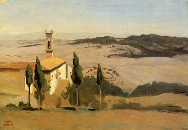 Main Product Photo of Volterra - Church and Bell Tower Painting by Jean-Baptiste-Camille Corot