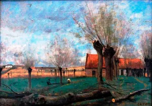 Willow Plantation at Sainte-Catherine by Jean-Baptiste-Camille Corot Oil Painting