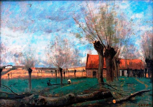 Main Product Photo of Willow Plantation at Sainte-Catherine Painting by Jean-Baptiste-Camille Corot
