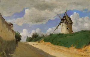 Windmill on the Cote de Picardie, near Versailles by Jean-Baptiste-Camille Corot Oil Painting