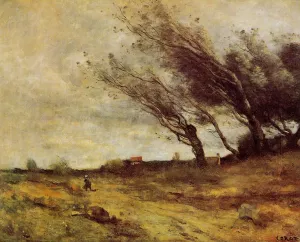 Windswept Landscape by Jean-Baptiste-Camille Corot - Oil Painting Reproduction