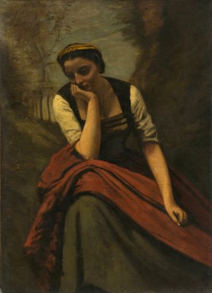 Woman Meditating by Jean-Baptiste-Camille Corot Oil Painting