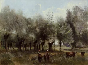Women in a Field of Willows by Jean-Baptiste-Camille Corot - Oil Painting Reproduction