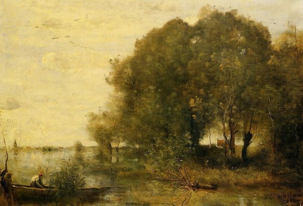 Main Product Photo of Wooded Peninsula Painting by Jean-Baptiste-Camille Corot