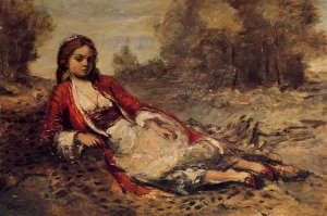 Young Algerian Woman Lying on the Grass by Jean-Baptiste-Camille Corot Oil Painting