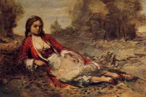 Young Algerian Woman Lying on the Grass by Jean-Baptiste-Camille Corot Oil Painting