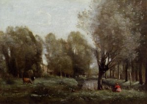 Young Girl Seated in a Meadow by Jean-Baptiste-Camille Corot Oil Painting