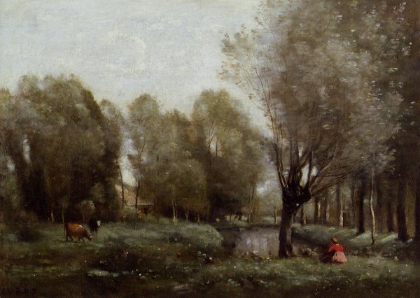 Young Girl Seated in a Meadow by Jean-Baptiste-Camille Corot - Hand-Painted Oil Painting Reproduction