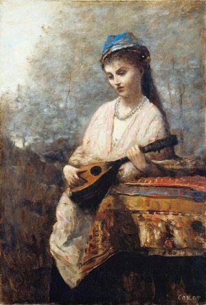 Young Girl with a Mandolin by Jean-Baptiste-Camille Corot Oil Painting