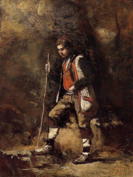 Young Italian Patriot in the Mountains by Jean-Baptiste-Camille Corot - Hand-Painted Oil Painting Reproduction