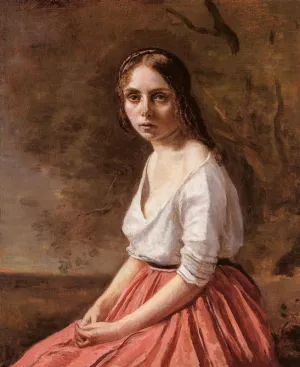 Young Woman by Jean-Baptiste-Camille Corot - Oil Painting Reproduction