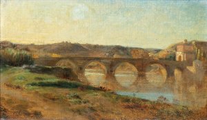 Italian Landscape With Bridge by Jean-Baptiste Carpeaux Oil Painting