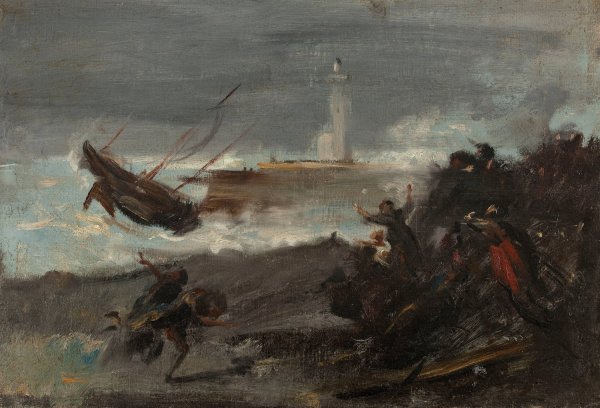 Main Product Photo of Naufrage dans le port de Dieppe  Painting by Jean-Baptiste Carpeaux