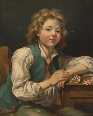 A Boy, Seated Beside A table With Cards by Jean-Baptiste Charpentier Oil Painting