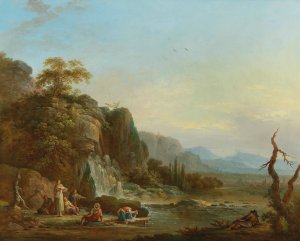 River landscapes with figures by Jean Baptiste Claudot Oil Painting