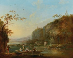 River landscapes with figures by Jean Baptiste Claudot Oil Painting