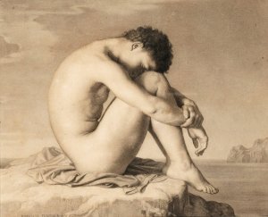 Jeune Homme Assis En Bord De Mer, D'apres Hippolyte Flandrin by Jean-Baptiste Danguin Oil Painting