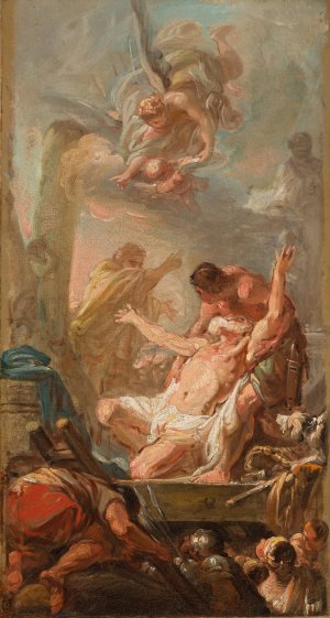 Saint Andrew, Brought by His Tormentors, Refuses to Worship the Pagan Gods by Jean-Baptiste Deshays Oil Painting