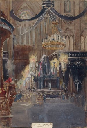 Funerailles du president Felix Faure, a Notre-Dame, le 23 fevrier 1899. by Jean Baptiste Edmond Allouard Oil Painting