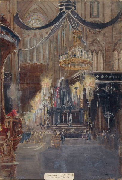 Funerailles du president Felix Faure, a Notre-Dame, le 23 fevrier 1899.  by Jean Baptiste Edmond Allouard - Hand-Painted Oil Painting Reproduction