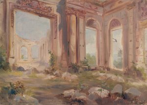 Le chateau de Saint-Cloud en ruines ; la salle des gardes by Jean Baptiste Edmond Allouard Oil Painting