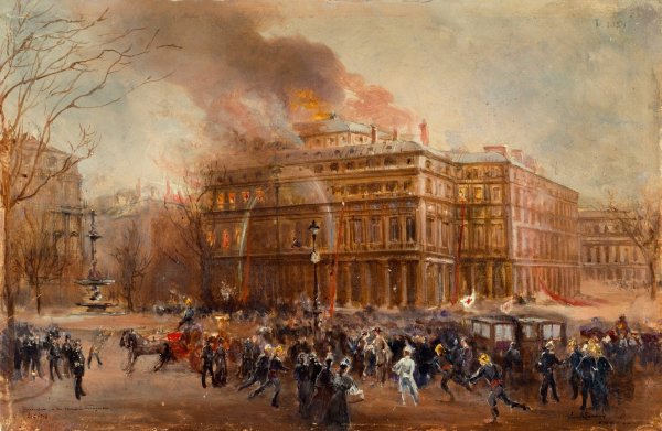 L'Incendie de la Comedie-Francaise, le 8 mars 1900.  by Jean Baptiste Edmond Allouard - Hand-Painted Oil Painting Reproduction