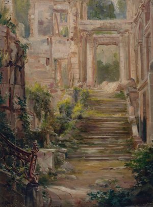 Ruines du chateau de Saint-Cloud; l'escalier d'honneur by Jean Baptiste Edmond Allouard Oil Painting