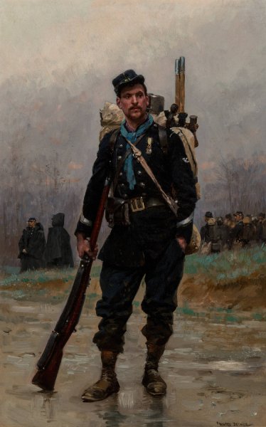 A French infantryman from the Franco-Prussian War  by Jean-Baptiste Edouard Detaille - Hand-Painted Oil Painting Reproduction