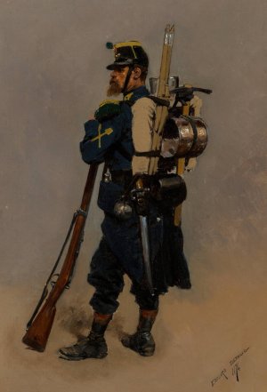 A line engineer from the Franco-Prussian War by Jean-Baptiste Edouard Detaille Oil Painting