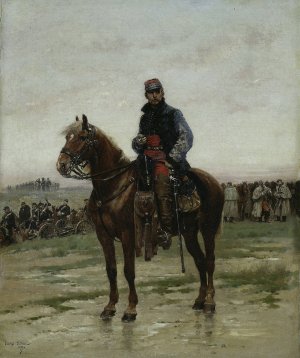 A Mounted Officer by Jean-Baptiste Edouard Detaille Oil Painting