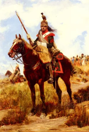 A Rank Soldier of the 12th Dragon Regiment en Vedette by Jean Baptiste Edouard Detaille Oil Painting