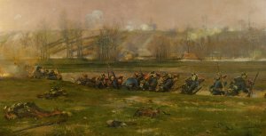 Allant Au Feu; A Fragment From The Panorama Of The Battle Of Champigny by Jean-Baptiste Edouard Detaille Oil Painting