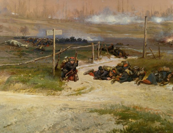 Au Pied Du Poteau; A Fragment From The Panorama Of The Battle Of Champigny by Jean-Baptiste Edouard Detaille - Hand-Painted Oil Painting Reproduction