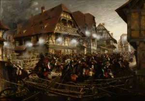 Charge du 9e regiment de cuirassiers dans le village de Morsbronn Oil painting by Jean-Baptiste Edouard Detaille