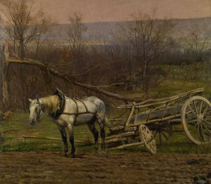 Charrette Attelee D'un Cheval Blanc by Jean-Baptiste Edouard Detaille Oil Painting