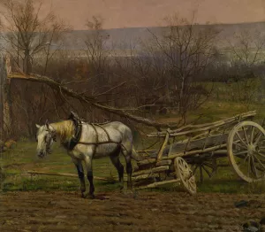 Charrette Attelee D'un Cheval Blanc by Jean-Baptiste Edouard Detaille Oil Painting