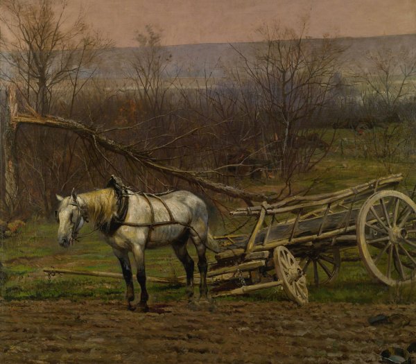 Charrette Attelee D'un Cheval Blanc by Jean-Baptiste Edouard Detaille - Hand-Painted Oil Painting Reproduction