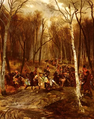 Cossacks Attacking a squad of the Gardes d'honneur from the Jeune Garde Imperiale by Jean Baptiste Edouard Detaille Oil Painting