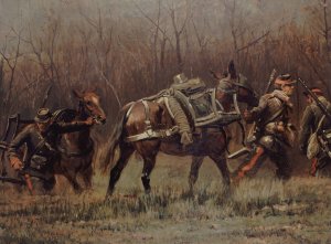 Scene militaire; mobiles conduisant des mulets d'ambulances Oil painting by Jean-Baptiste Edouard Detaille