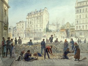 Barricade sous la Commune, place Blanche by Jean-Baptiste-Francois Arnaud-Durbec Oil Painting