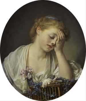 A Girl With A Dead Canary by Jean-Baptiste Greuze Oil Painting