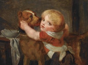 A Young Boy With a Dog by Jean-Baptiste Greuze Oil Painting