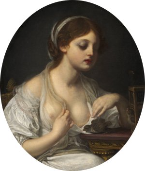 Girl with Birds by Jean-Baptiste Greuze Oil Painting