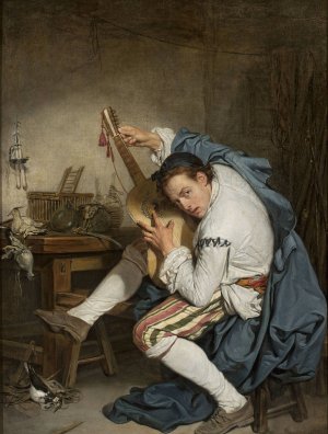 Guitar player by Jean-Baptiste Greuze Oil Painting