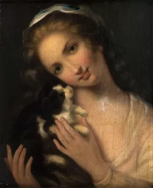Jeune fille au chat by Jean-Baptiste Greuze Oil Painting