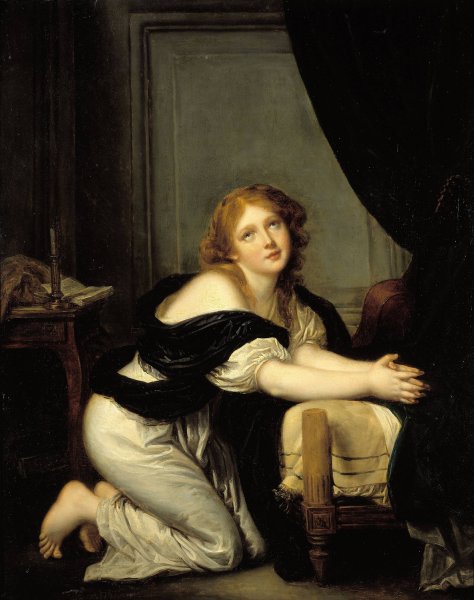 La Priere du matin  by Jean-Baptiste Greuze - Hand-Painted Oil Painting Reproduction