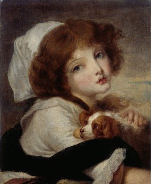Portrait de fillette au petit chien by Jean-Baptiste Greuze Oil Painting